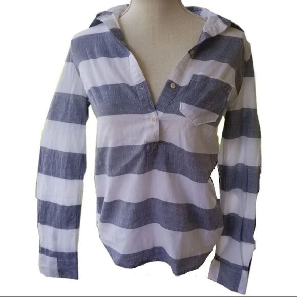 Striped linen collared long sleeve top 5 for $25 - Picture 1 of 2